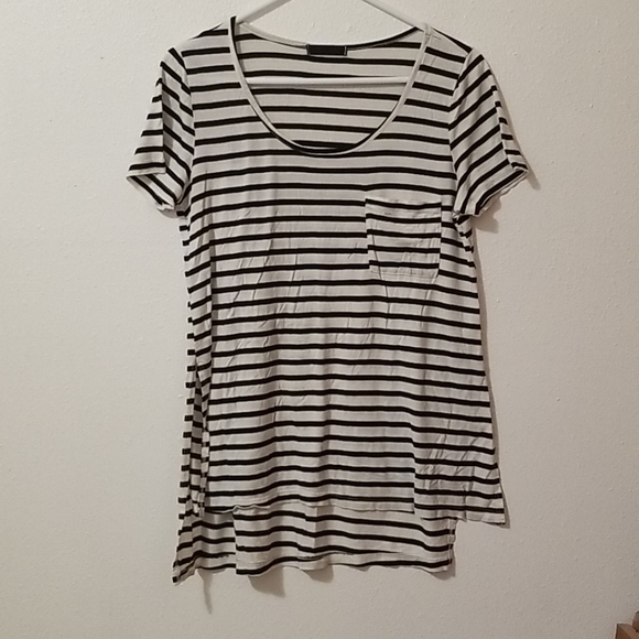 Lime Blue Tops - Black and off white striped shirt